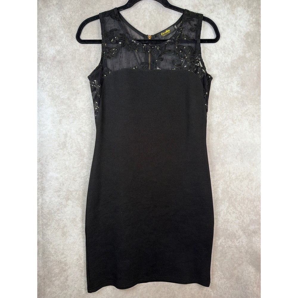 Realty Dress‎ Women L/XL Black Sequin Mesh Bodycon Cocktail Mini Sleeveless